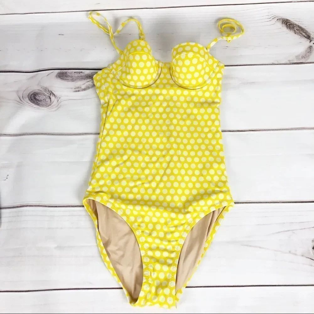 J. Crew Bustier Yellow Polka Dot Swimsuit size 0
